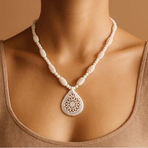 Elegant Vintage White Filigree Beaded Necklace
